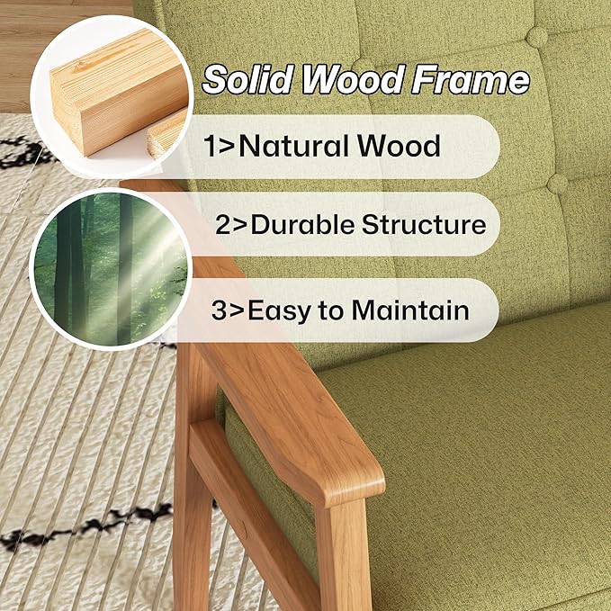 Modern Accent Chair with Arm Rest Set of 2, Upholstered Linen Fabric Leisure - Image 7