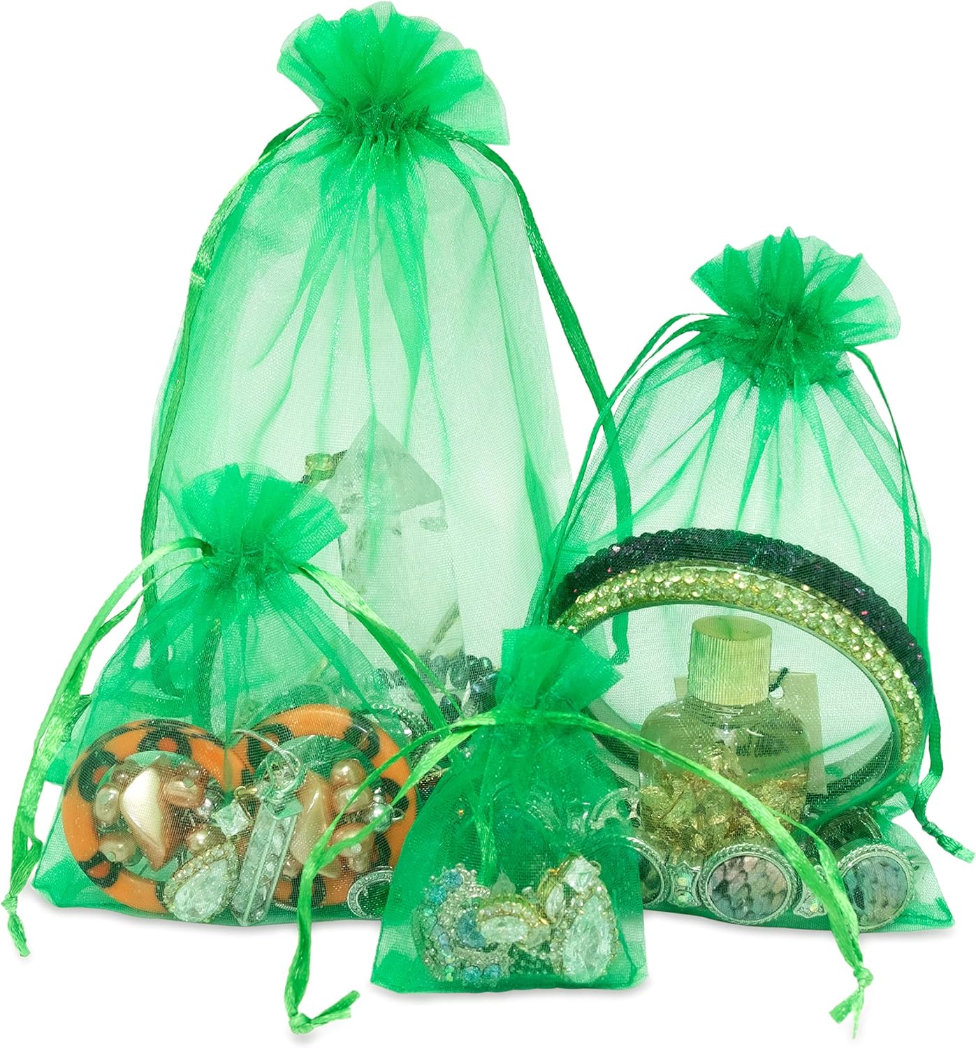 TheDisplayGuys 48-Pack 2" x 2-3/4" Light Green Sheer Organza Gift Bags with Drawstring, Jewelry Candy Treat Wedding Party Favors Mesh Pouch