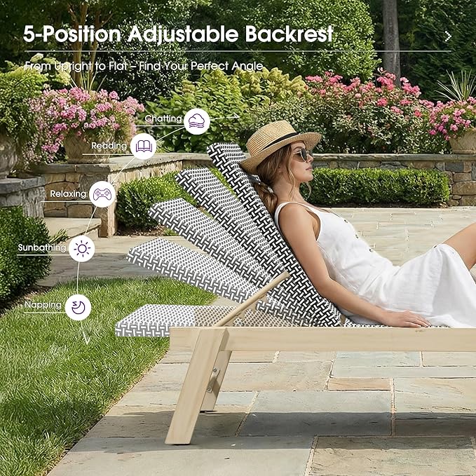 PURPLE LEAF Extra Large Patio Chaise Lounge 2 Pieces French Outdoor Wicker - Image 8