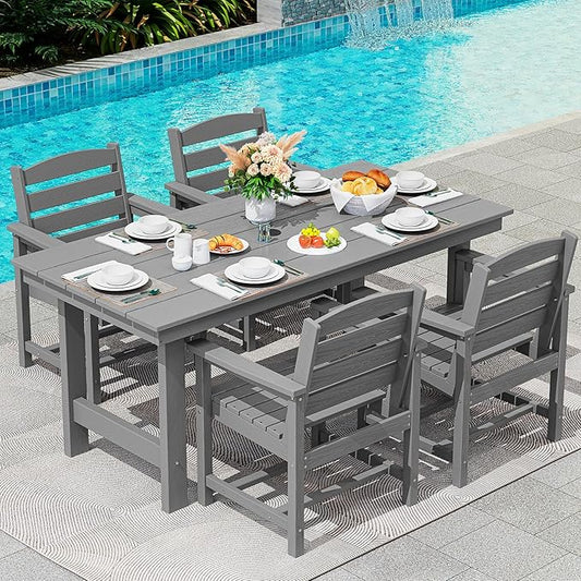 SERWALL Modern Patio Dining Set, 5-Piece Rectangular HDPE Dining Table by SERWALL
