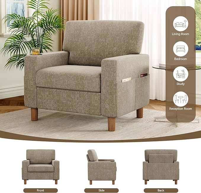 Mid Century Modern Accent Chair, Chenille Comfy Living Room Arm Chairs - Image 9