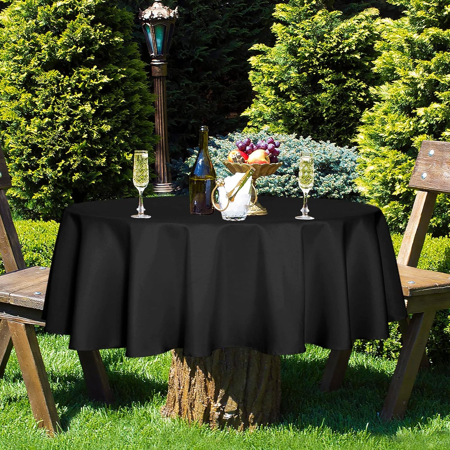 Fitable Black Round Tablecloth 70 inch, Stain and Wrinkle Resistant Washable Polyester Table Cloth for Dining Buffet Parties and Camping