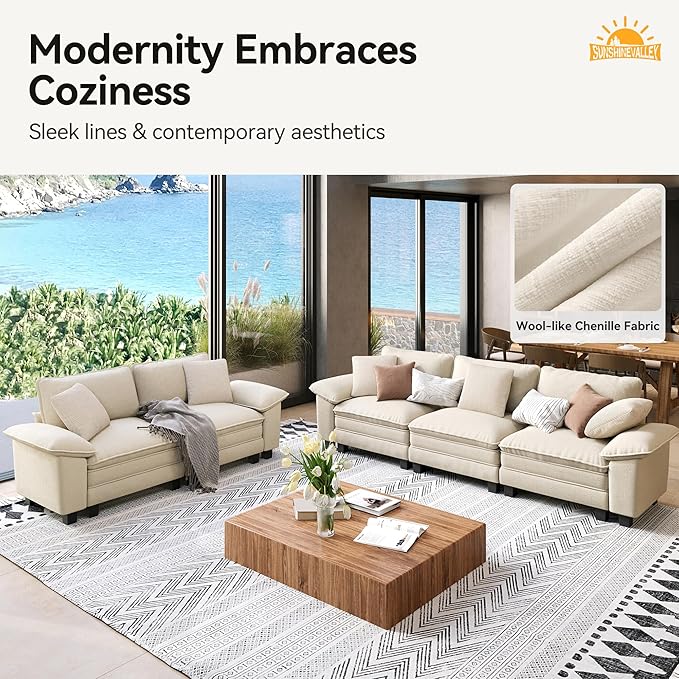 SUNSHINE VALLEY 3 Piece Living Room Sofa Furniture Set, Chenille 2 Comfy Cloud - Image 8