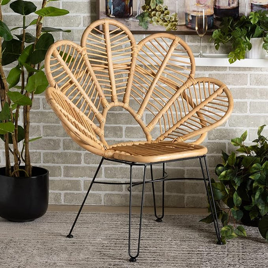bali & pari Garan Modern Bohemian Natural Rattan and Black Metal Accent Chair by balipari