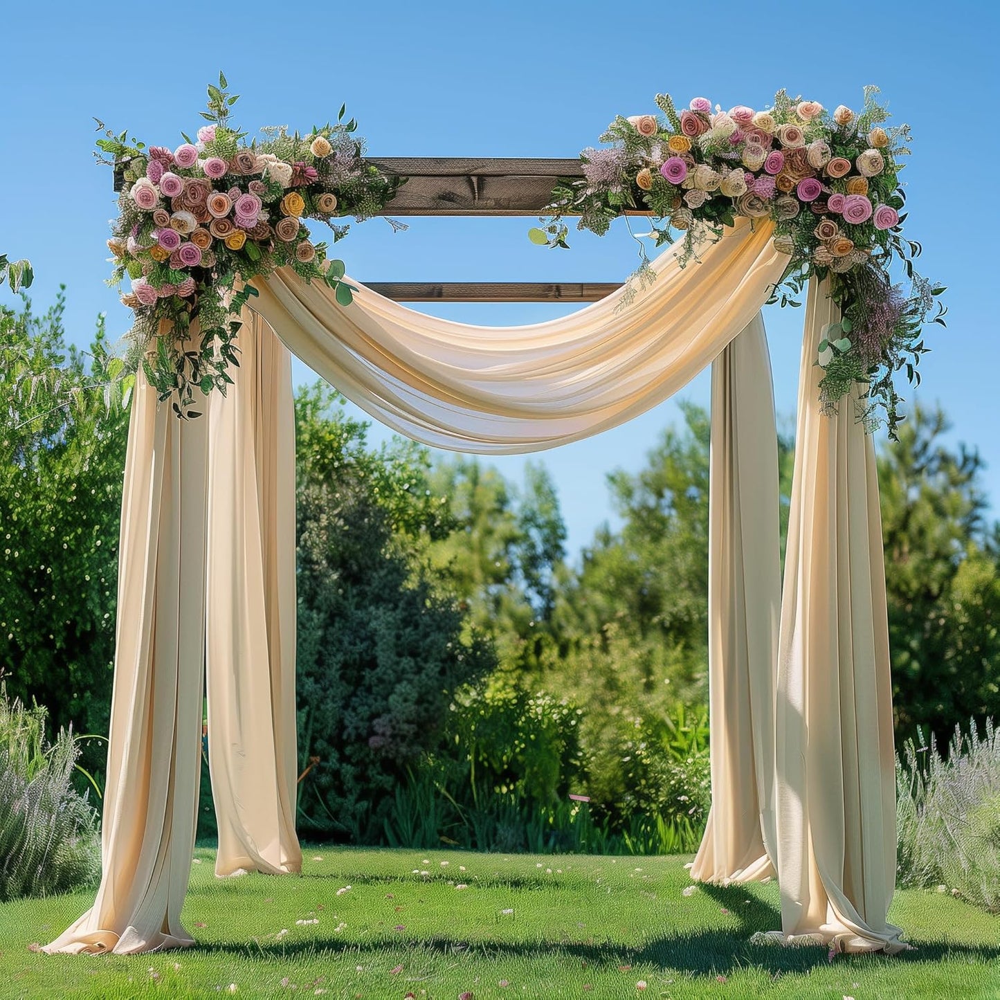 Wedding Arch Draping Fabric 6 Panels 28.7" x 20FT Champagne Sheer Chiffon Backdrop Drapes for Wedding Ceremony Birthday Party Bridal Shower Outdoor Decoration