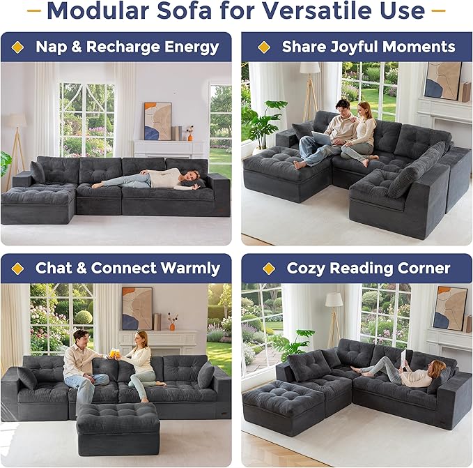 MAXYOYO 132" L Shaped Modular Sectional Sofa - Image 4