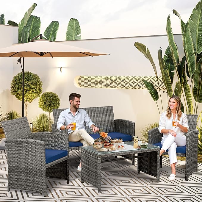 SUNLEI 4 Pcs Patio Ratten Set, Outdoor Furniture Set Wicker Conversation Set - Image 5