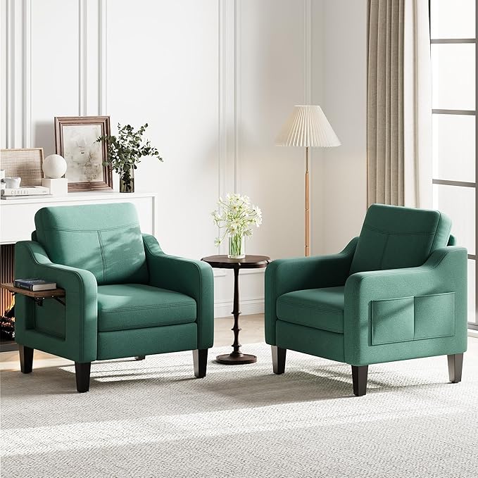 Accent Chair for Living Room Modern Linen Upholstered Armchair Side Wooden by Unknown
