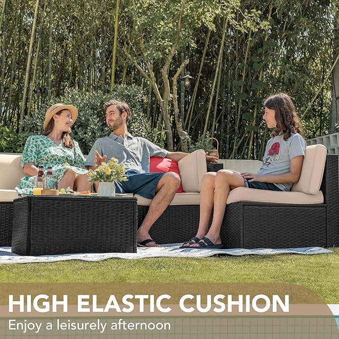 Devoko 7 Pieces Outdoor Sectional Sofa Patio Furniture Sets Manual Weaving - Image 4