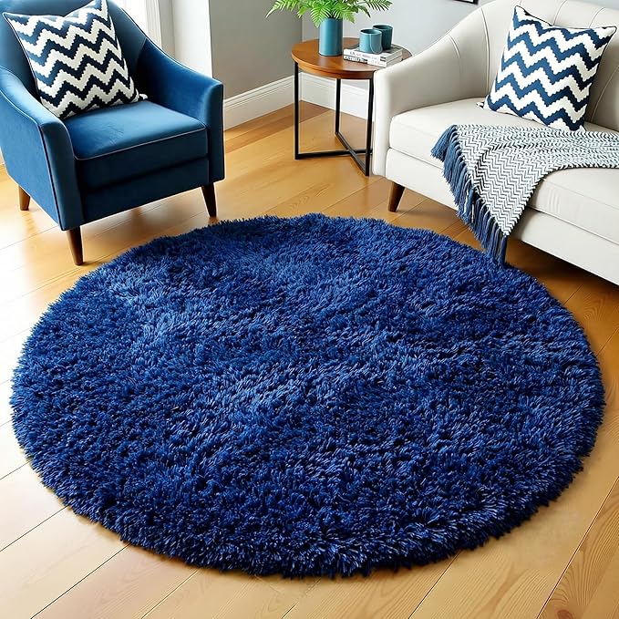 Amdrebio Navy Blue Small Round Rug 3Ft - Image 5