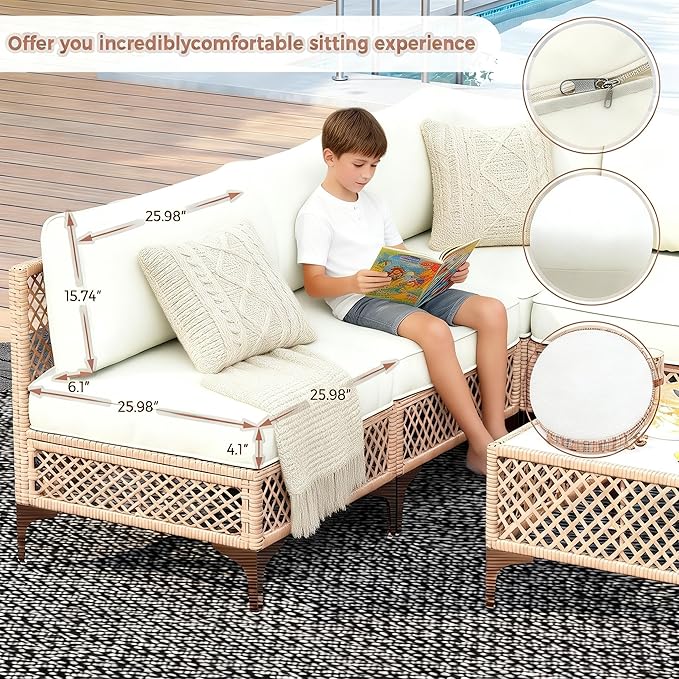 7-Piece Generous Patio Furniture Set, Wicker Outdoor Sectional Set - Image 5