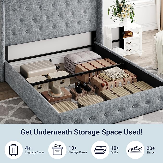 Allewie Full Size Lift Up Storage Bed, Button Tufted Headboard - Image 3
