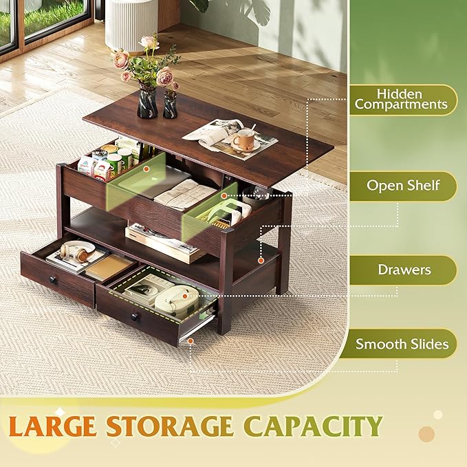 WLIVE Coffee Table, Lift Top Coffee Table - Image 4