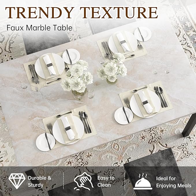 Hooseng Dining Table Set for 4, Faux Marble Small Kitchen Table Chairs Set of 4 - Image 4