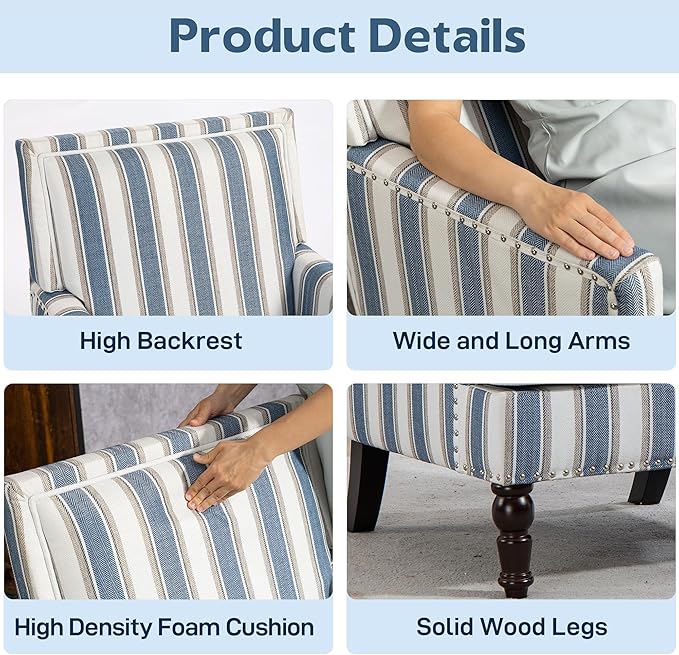 Blue Striped Accent Chair for Living Room Bedroom - Image 7