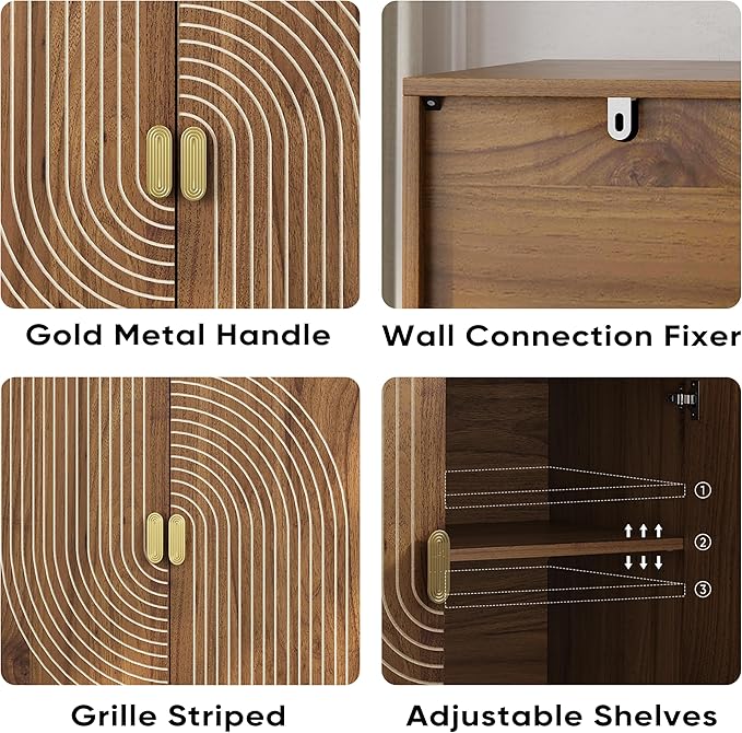 Modern Sideboard Storage Cabinet: Geometric Pattern Wooden Buffet - Image 5
