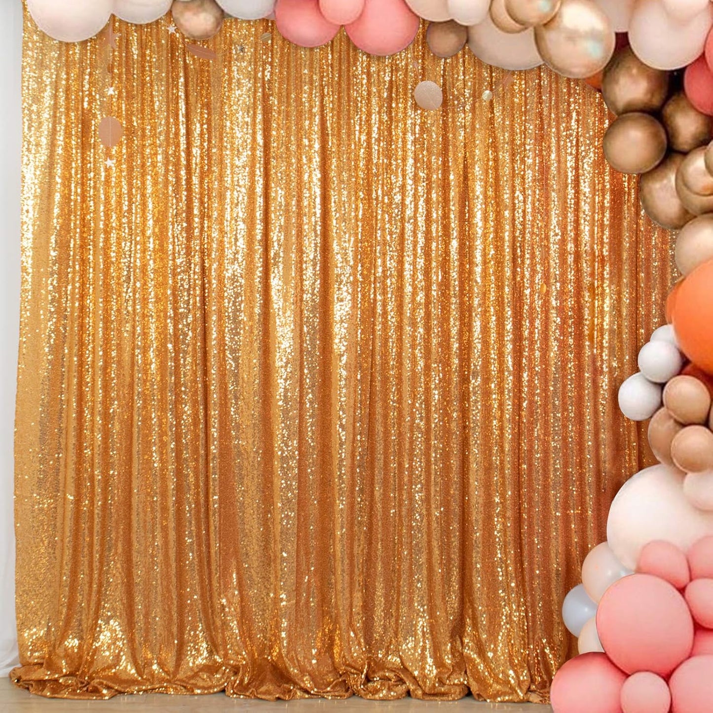ShinyBeauty Gold Sequin Backdrop Curtain | 2 Panels 5FTx10FT Glitter Wedding Photography Background | Elegant Shimmer Curtains for Parties & Events Fabric Backdrops