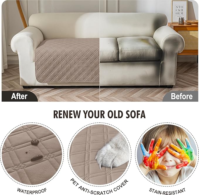 Genina Waterproof Couch Cover, Washable Anti-Slip 86.6 inch Sofa Covers - Image 4