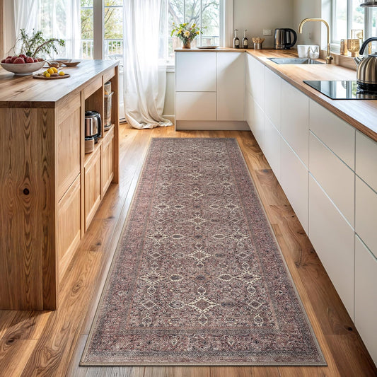 Bloom Rugs Washable Non-Slip 10 ft Runner - Beige Traditional Bordered Runner for Entryway, Hallway, Bathroom, and Kitchen - Exact Size: 2.5' x 10'