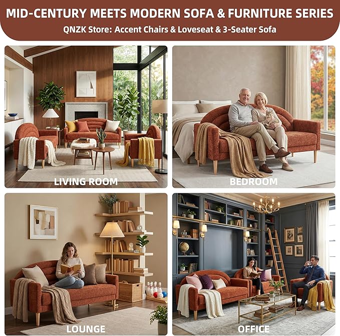 63" Small Loveseat Sofa for Small Spaces, Mid Century Modern Sofa, Linen - Image 6
