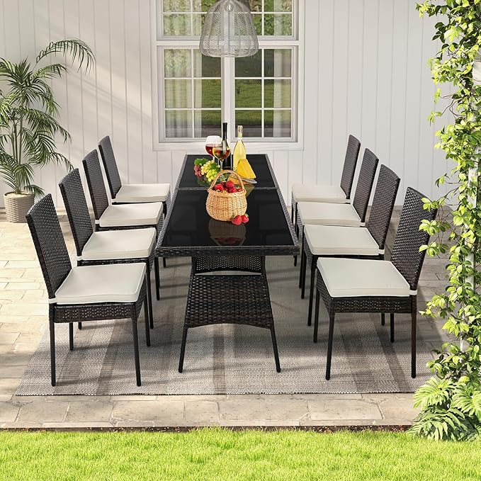 Tangkula 10 Pieces Wicker Patio Dining Set, Outdoor Rattan Table & Chairs Set - Image 2