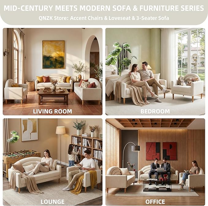 49" Small Loveseat Sofa for Small Spaces, Mid Century Modern Sofa, Linen - Image 6