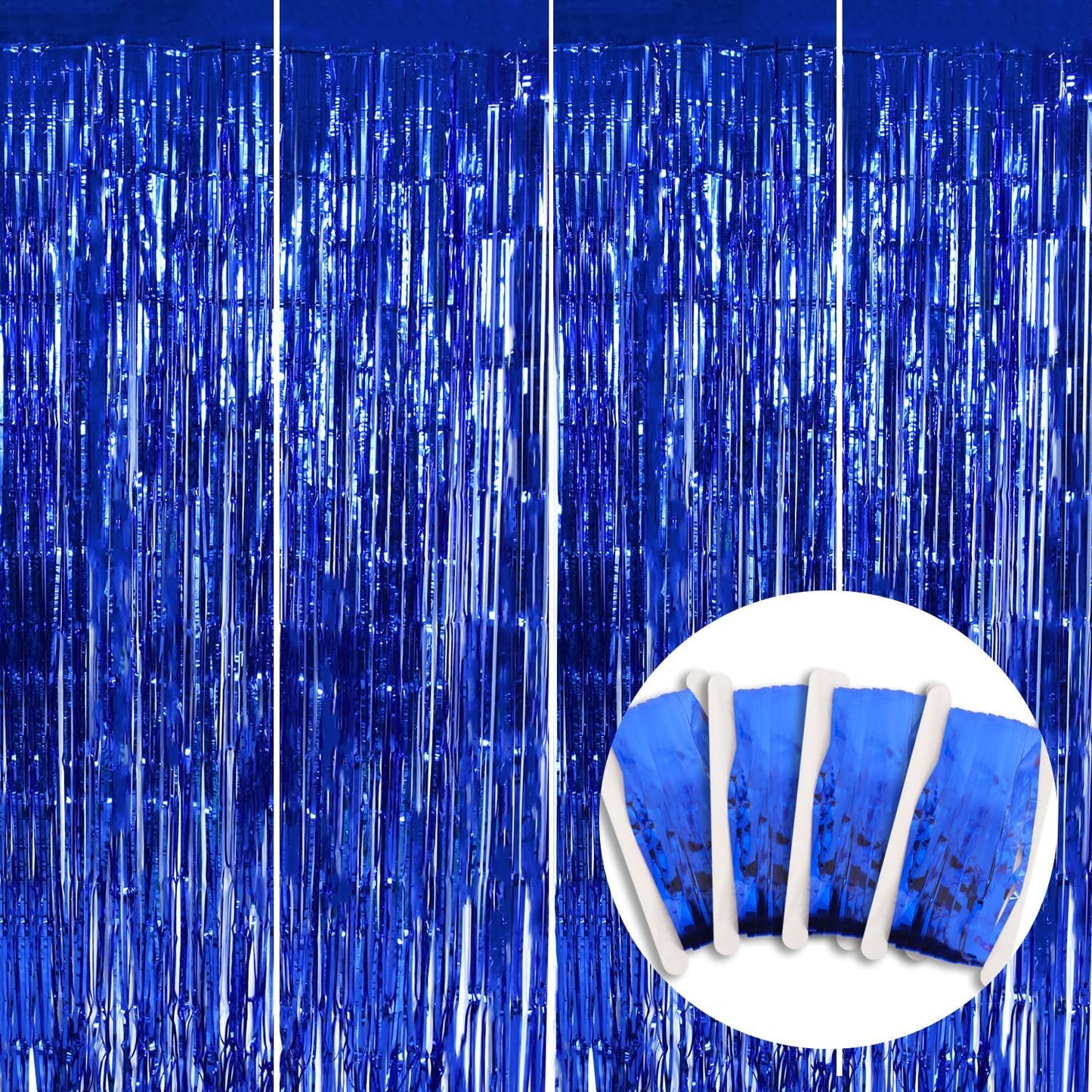 BEISHIDA 4 Pcs Blue Door Streamers Tinsel Curtain Party Backdrop Fringe Foil Wall Background for Birthday Halloween Christmas Wedding Boys Babyshower Party Decoration(3.28 ft x 6.56 ft)