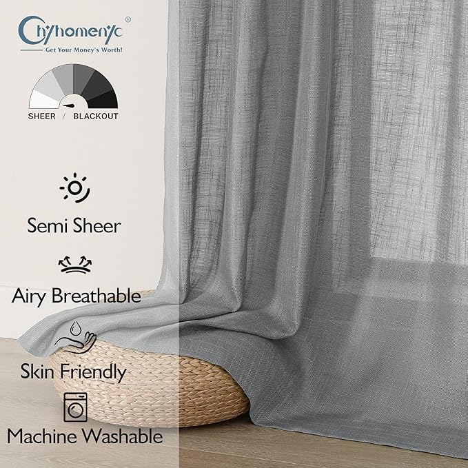 Chyhomenyc Extra Long Charcoal Grey Semi Sheer Curtains 108 Inches Long 2 - Image 2