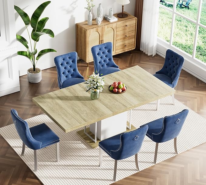 Henf 63"-79" Dining Table Set for 6, 7 Pieces Extendable Dining Table and 6 - Image 2