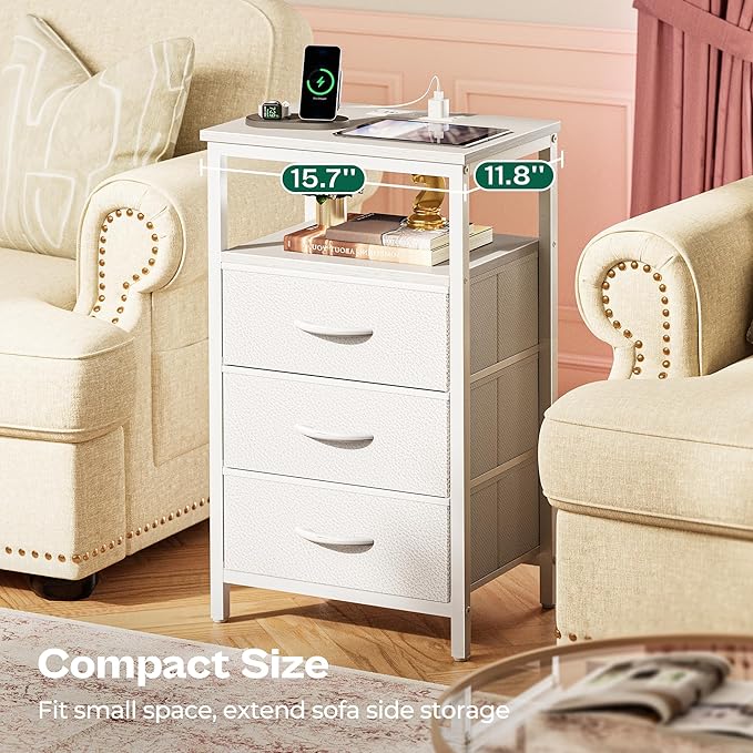 Huuger Night Stand with Charger Station and LED Lights, 3 Drawer Nightstand - Image 8