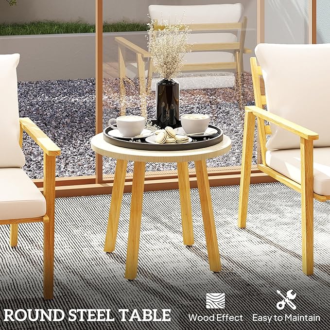 Outsunny Outdoor Bistro Set, 3 Piece Patio Set, Wood Effect Steel Round Table - Image 8