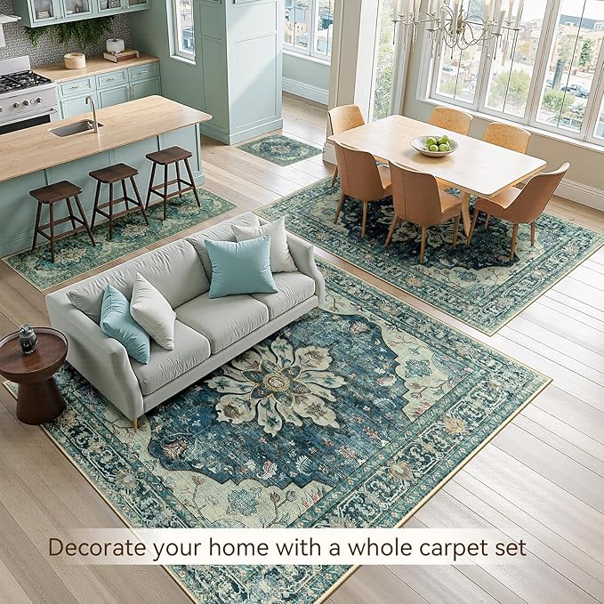 RELEANY Area Rugs 5'x7' Washable Non-Slip, Floral Vintage Distress Print - Image 4