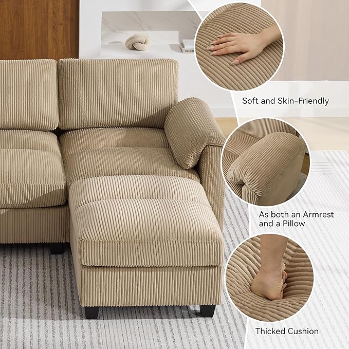 87.5'' L Shaped Modular Sectional Sofa, 3 Seater Cloud Couch - Image 3