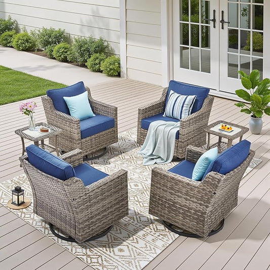 Patio Wicker Chairs Swivel Rocker-Outdoor Swivel Rocker Chair Set of 4 by AMCLOBA
