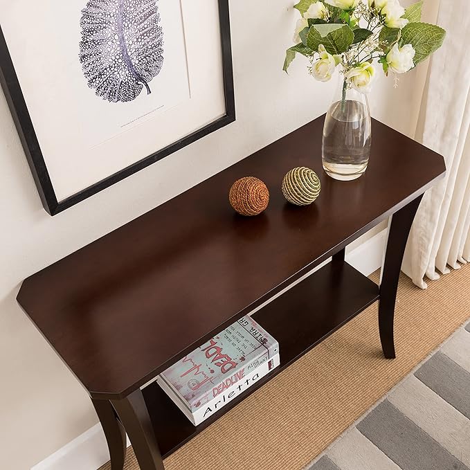 Leick Home Boa Console Table, Solid Wood, Bottom Display Shelf, Narrow Depth - Image 2