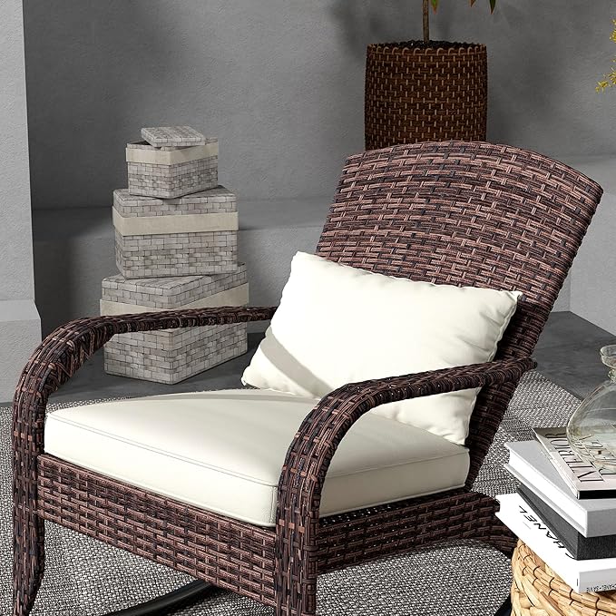 Outsunny Outdoor Wicker Adirondack Rocking Chair, Patio Rattan Rocker Chair - Image 8