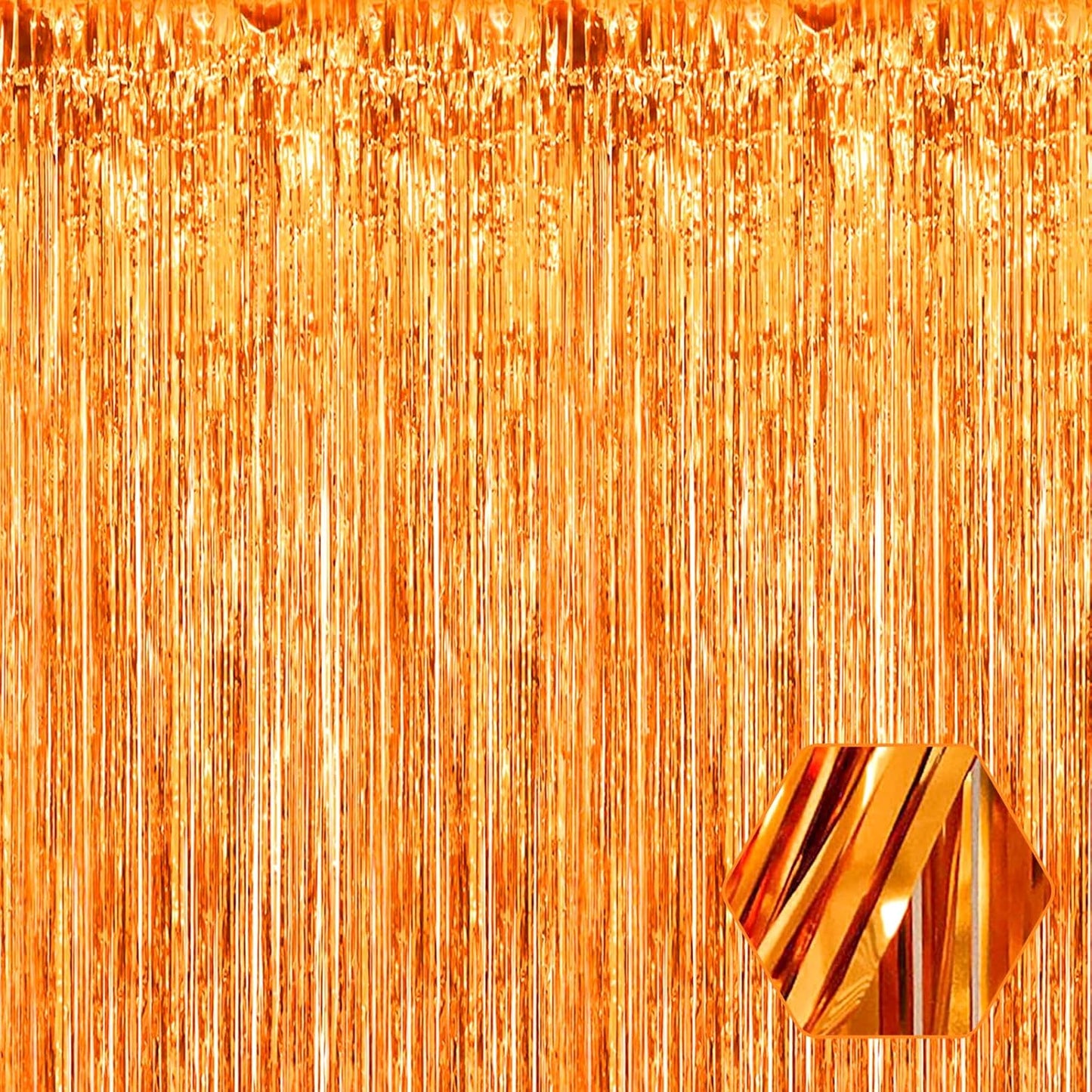 3 Pack Orange Foil Fringe Curtain Backdrop, 3.28Ft x 8.2Ft Metallic Tinsel Foil Fringe Streamer Curtains for Photo Booth, Mother's Day, Easter, Birthday, Wedding Party Decorations
