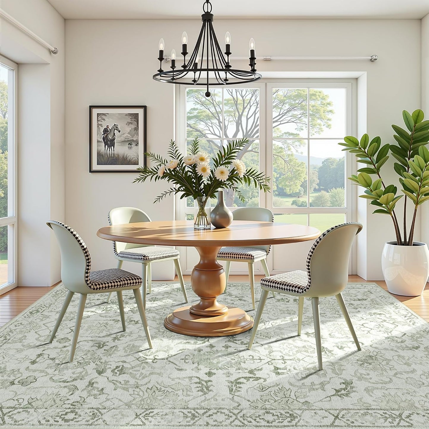 Sage Green Area Rugs 5x8 for Living Room, Washable Vintage Rugs for Bedroom, Distressed Throw Rug, Non Slip Rug Carpet for Bedroom Dining