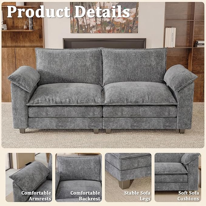 Modern Loveseat Sofa Chenille Cloud Couch - Image 3