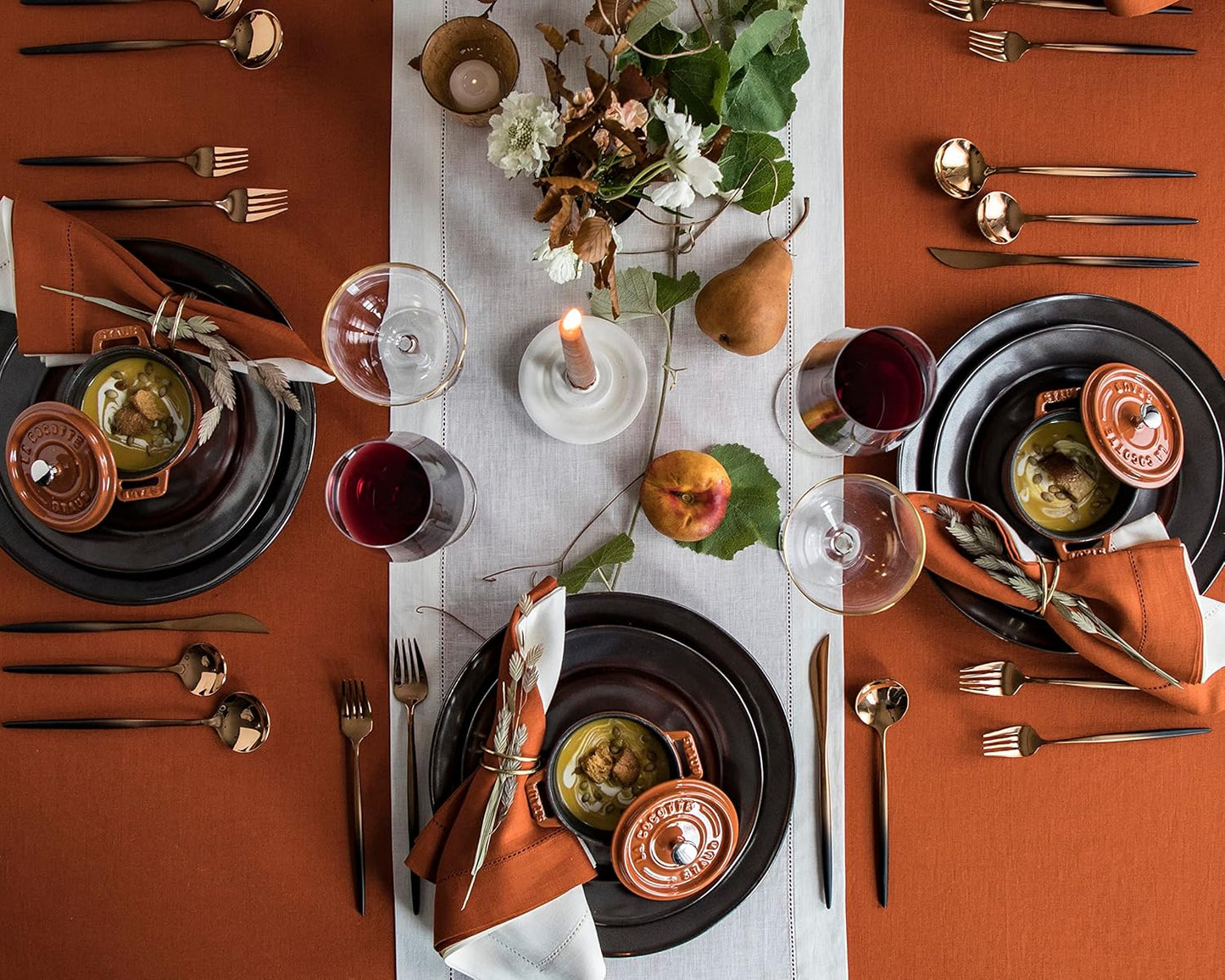 Solino Home Linen Cinnamon Tablecloth 60 x 120 Inch - Classic Hemstitch, 100% Pure Linen Rectangular Tablecloth - Machine Washable Table Cloth for Fall, Autumn, Halloween, Thanksgiving