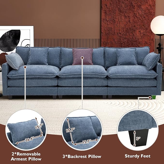 Ihanherry 111.4 Inch 3-Seater Cloud Sofa, Modular Sectional Couch, Modern Deep - Image 6