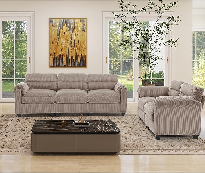 HAOMARKETS Corduroy Sofa Set, Upholstered Loveseat, and 3-Seater Couch - Image 6