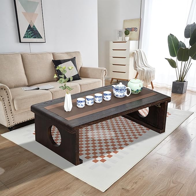 Foldable Japanese Coffee Table，Folding Japanese Floor Table，Natural Brown - Image 6