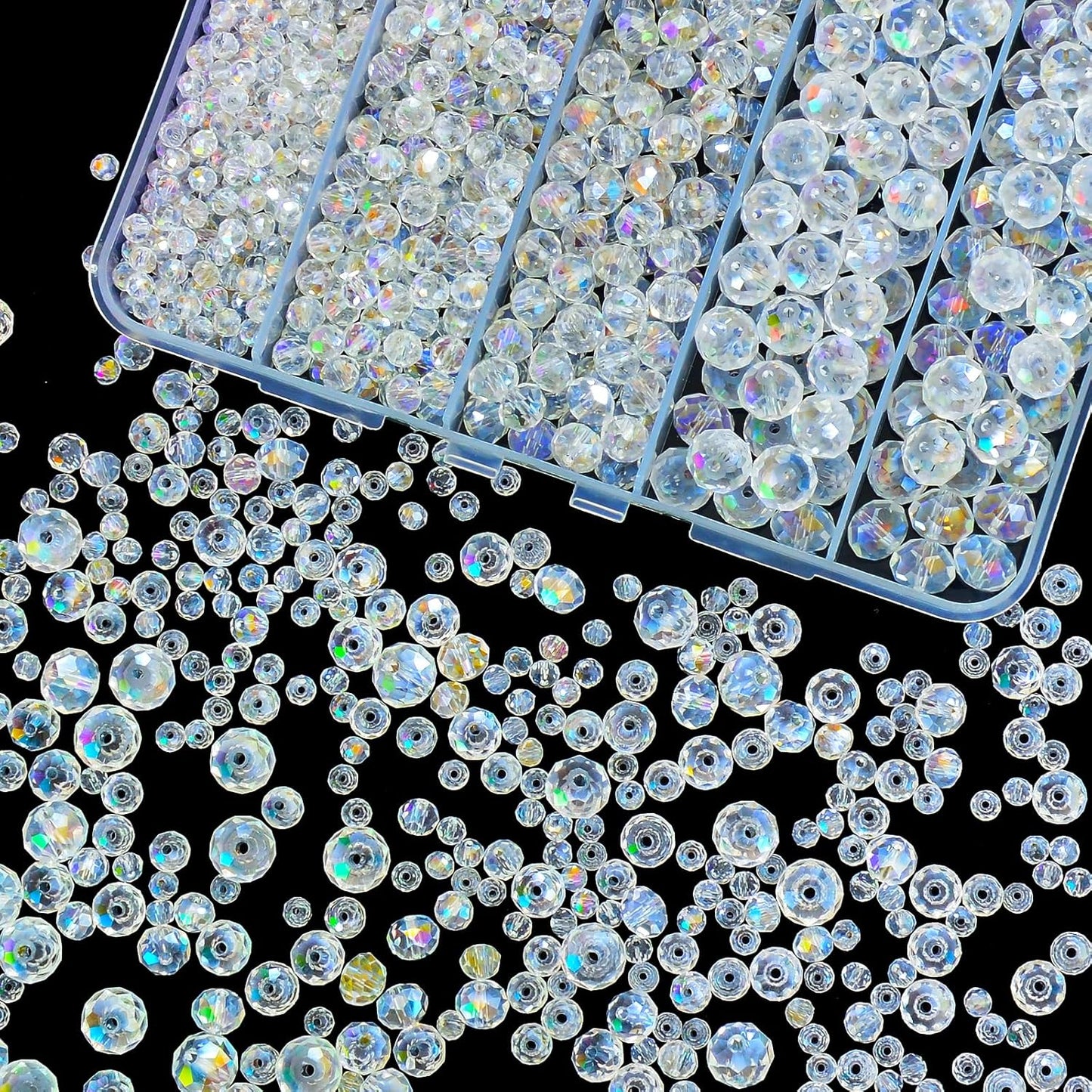 800Pcs 4/6/8/10mm Crystal Glass Beads for Jewelry Making Beads for Bracelets Necklace Pendants Making Supplies(White AB Color)