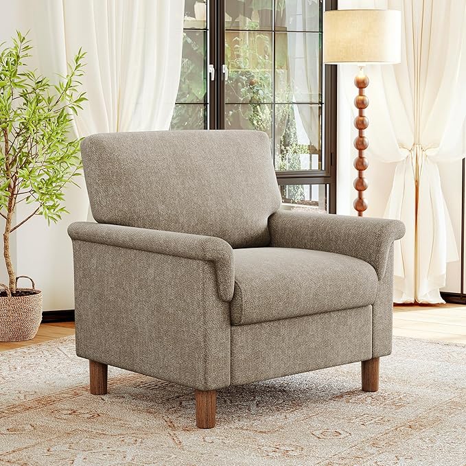 Mid Century Modern Accent Chair, Chenille Comfy Living Room Arm Chairs by ErdoruLiving