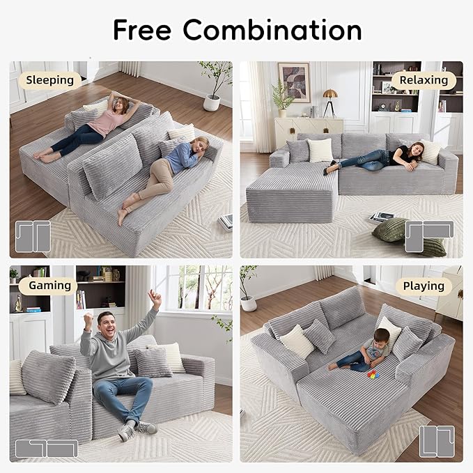 108" Boneless Couch, L-Shaped Modular Sectional Sofa - Image 5
