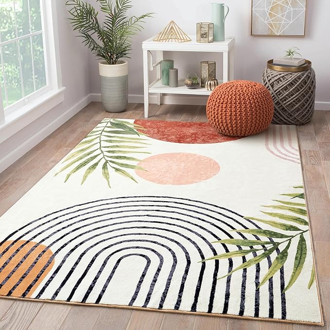 RoomTalks Mid Century Modern Washable Rug, Boho Cute Aesthetic 8x10 Area Rugs by RoomTalks
