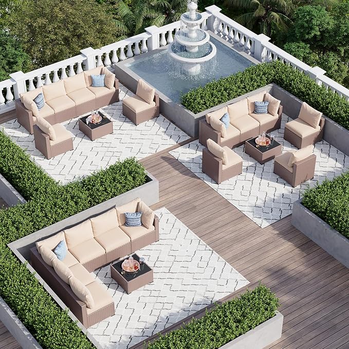 Aoxun 7 Piece Patio Furniture Set, Wicker Patio Sectional Sofa, Outdoor - Image 3