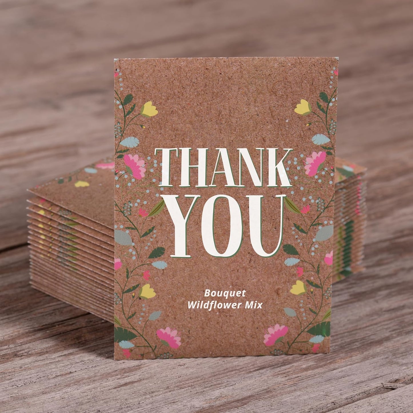 Bentley Seed Co. Thank You Natural Brown - Bouquet Wildflower Seed Packets - 25 Seed Packs - Perfect Eco-Friendly Gift for Gardeners & Friends - Non GMO Seeds