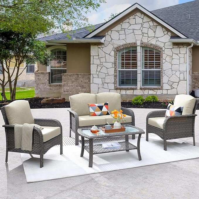 ovios 4-Piece Patio Furniture Set, Outdoor Wicker Sofa - Image 9